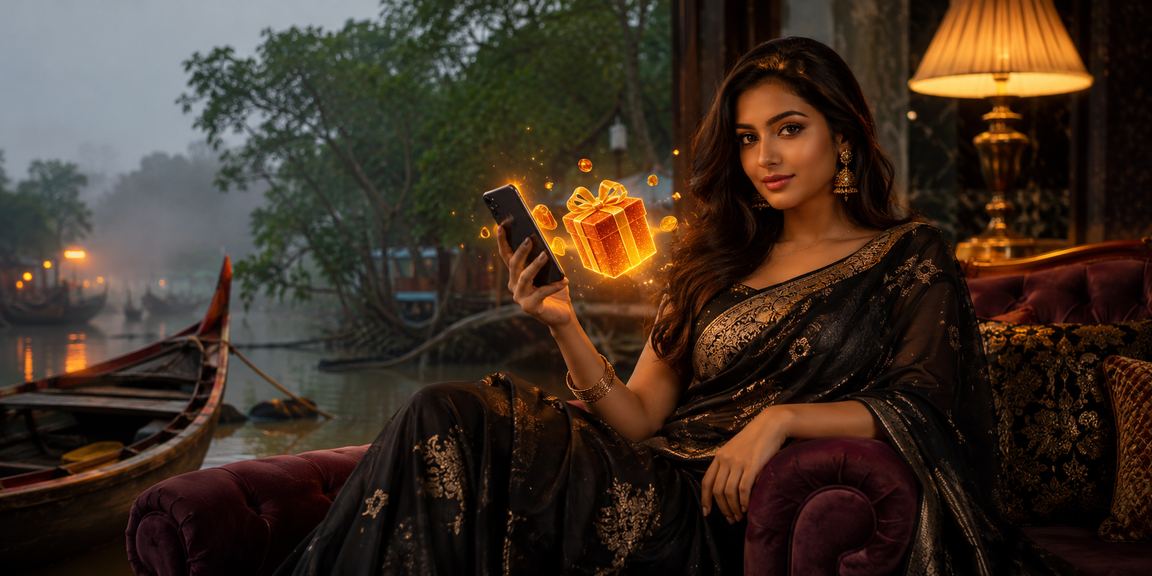 সুন্দরবন অঞ্চলে মোবাইলে অনলাইন গেমিং উপভোগ করছেন একজন খেলোয়াড়